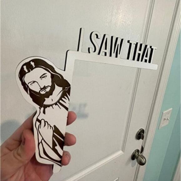 "I Saw That" Funny Peeping Jesus Door Ornament - Picture 2 of 2